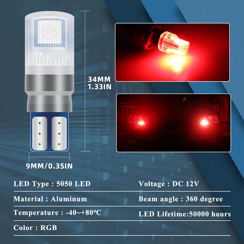 2 개/대 RGB LED T10 W5W 전구 원격 제어 - Voice Control Light Bulb 리뷰 및 가격