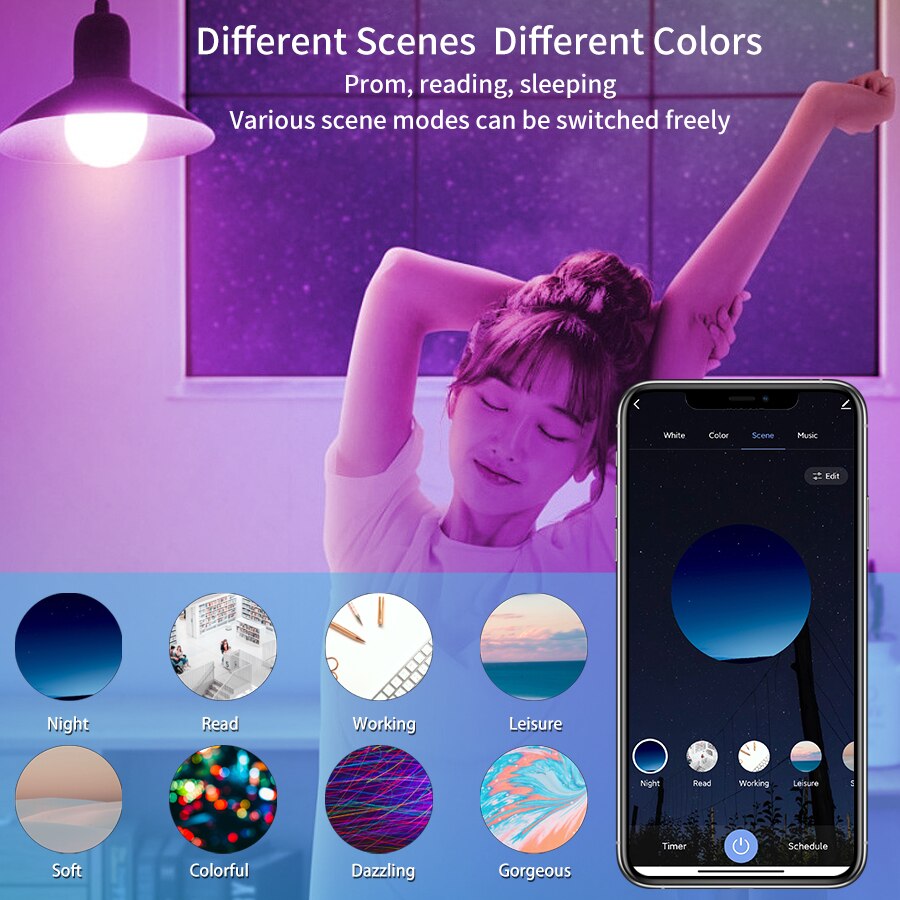 E27 WiFi 스마트 LED 전구 RGBCW 다채로운 - Voice Control Light Bulb 리뷰 및 가격